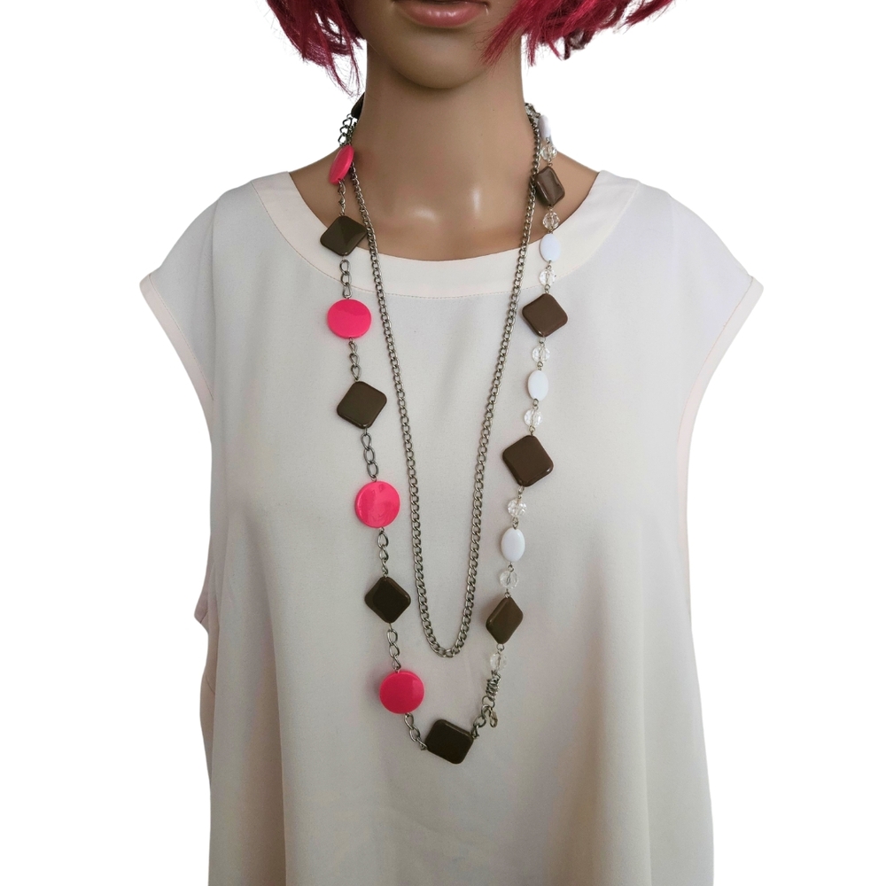 Pink and Brown Bohemian Layered Necklace